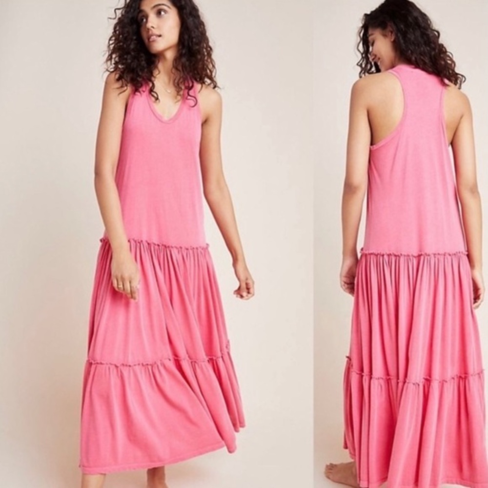 Sundry Tiered‎ Sleeveless Racerback Dress Midi Dress Pink 2 Medium